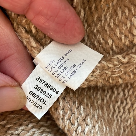 GAP Women’s Med Wool & Cotton Blend Beige & Cream Chunky Turtleneck Sweater - Picture 6 of 7